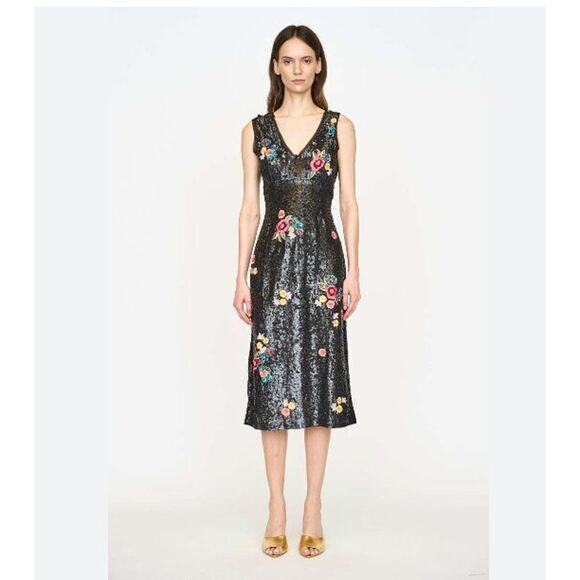 CHRISTY LYNN Sz 2 Ingrid Black Embroidered Sequin Sheath Dress NWT - Picture 1 of 14